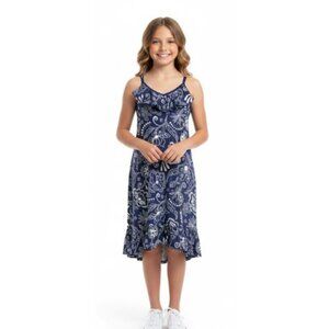 George Girl Children Medium Floral Blue and White Cotton Blend Dress Sleeveless
